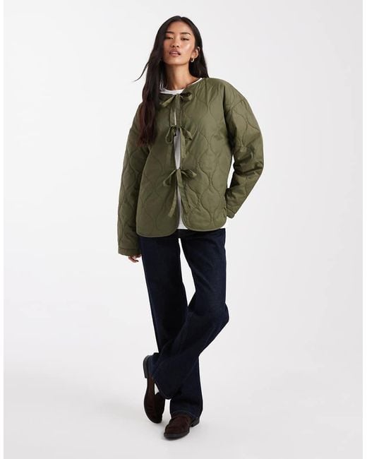 Vero Moda Green Tie Front Quilted Jacket