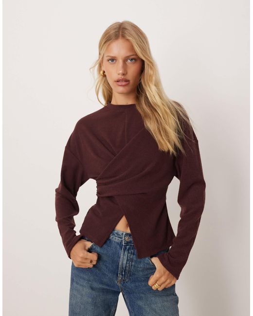 ASOS Red Textu Wrap Detail Long Sleeve