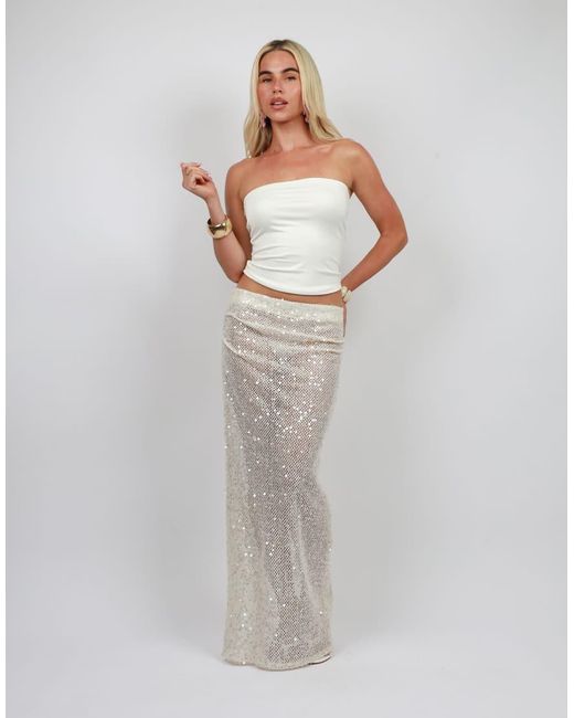 SIMMI White Sequin Maxi Beach Skirt