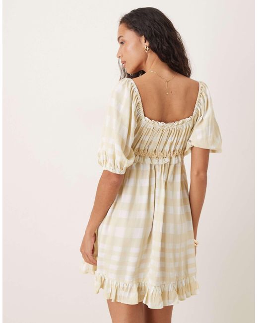 Robe babydoll courte à carreaux avec manches bouffantes et encolure carrée - jaune ASOS en coloris Natural