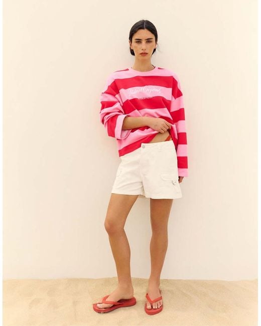 Pull&Bear Red Oversize Striped Sweatshirt