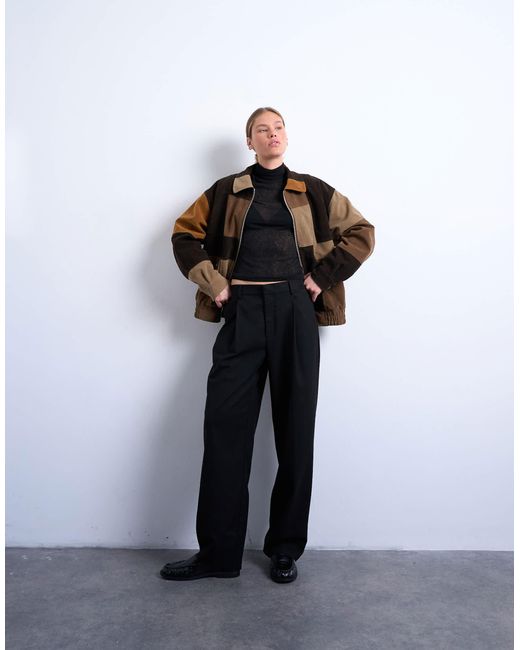 TOPSHOP Multicolor – mehrfarbige patchwork-bomberjacke aus wildlederimitat