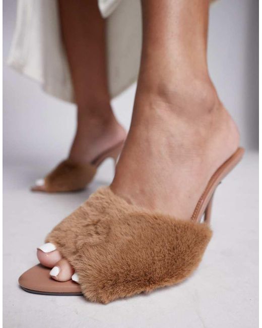 River Island White Faux Fur Heeled Mules