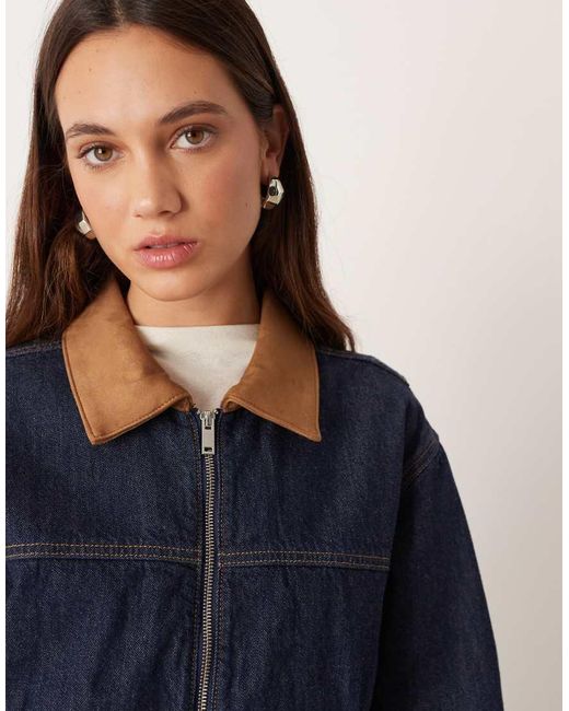 Abercrombie & Fitch Blue Denim Contrast Collar Worker Jacket