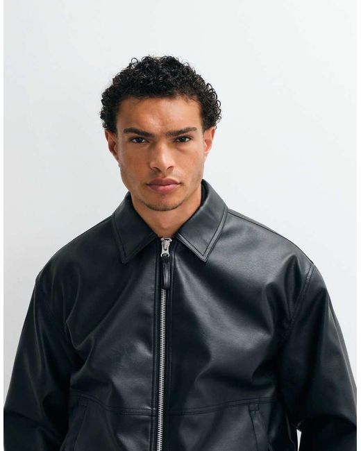 ASOS Black Faux Leather Oversized Bomber for men