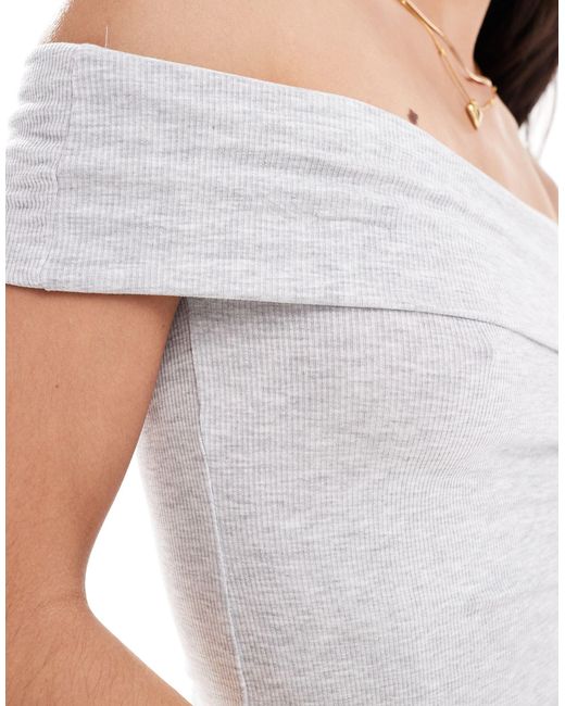 Cotton On White Staple Rib Off The Shoulder Short Sleeve Top