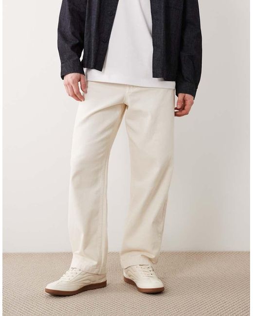 ASOS White Loose Straight Trousers On Ecru With Belt for men
