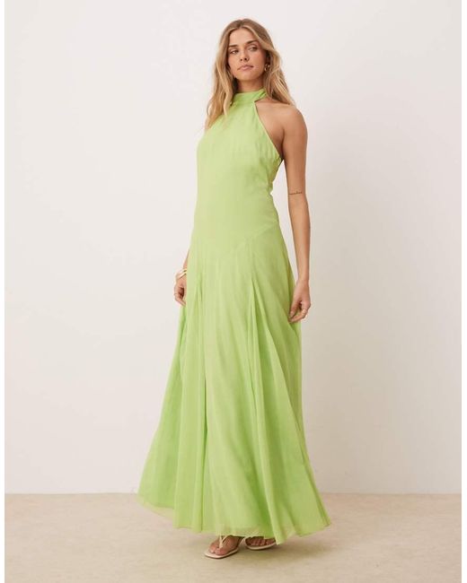 Vestito Lungo Allacciato Al Collo Con Vita Scesa di ASOS in Green
