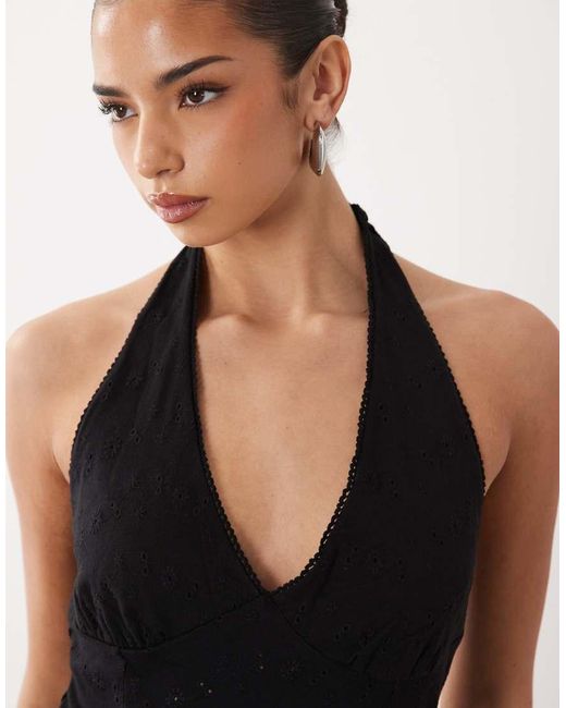 ASOS Black Broderie Halter Midi Dress