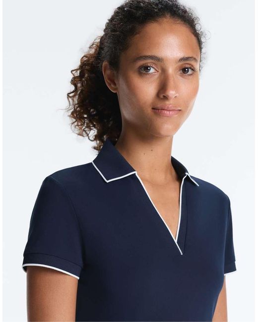 Oysho Blue Comfortlux Short Sleeve Piping Polo Shirt