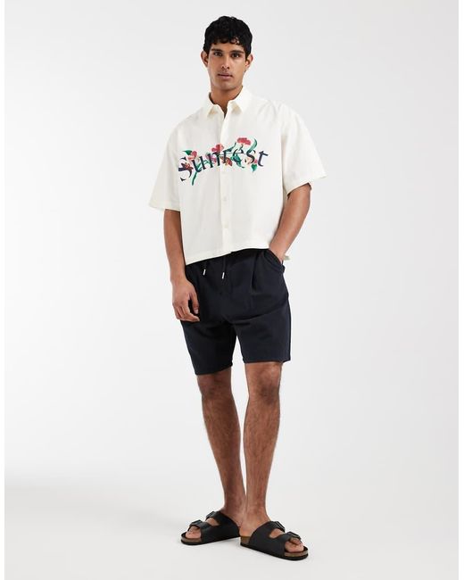 ASOS Recht Oversized Overhemd Met Print Op De Borst in het White voor heren