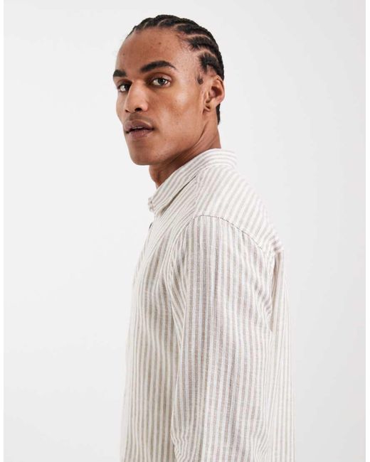 Only & Sons White Linen Mix Long Sleeve Shirt for men