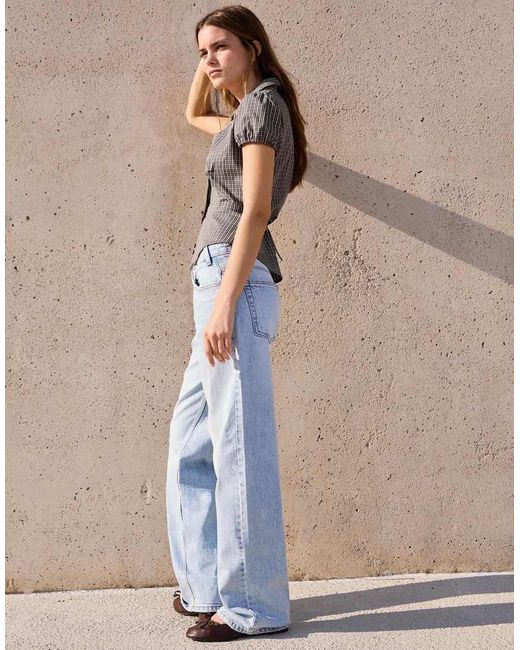 Bershka Brown Short Sleeve Poplin Shirt With Bow
