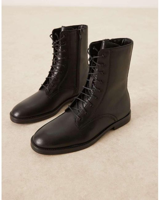 Mango Blue Leather Lace Up Boot