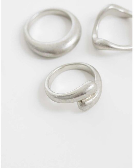 ASOS Set Van 3 Ringen Met Gemengd Minimalistisch Ontwerp in het White