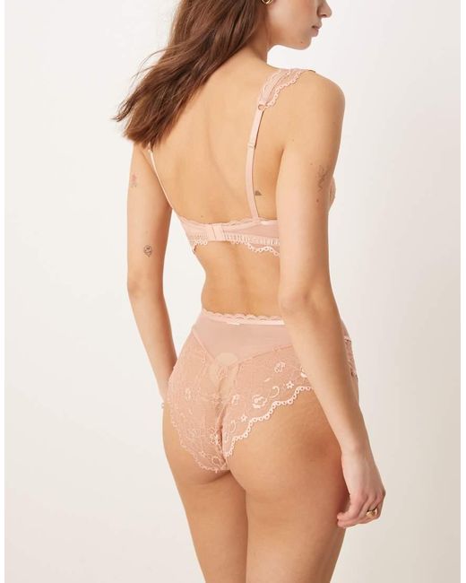 ASOS Natural Ivy All Over Lace High Waist Brazilian Brief
