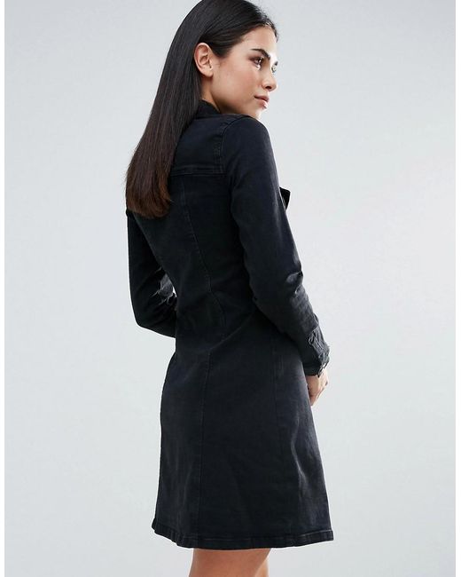 Lipsy Denim Shirt Dress in Black | Lyst