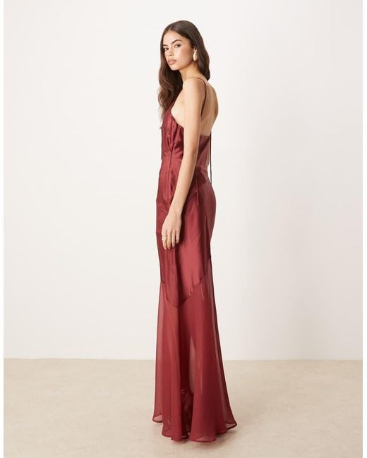 ASOS Red Asos Design Tall Panelled Satin Maxi Dress With Chiffon Skirt