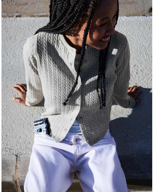 Bershka Gray Braided Button-up Cardigan