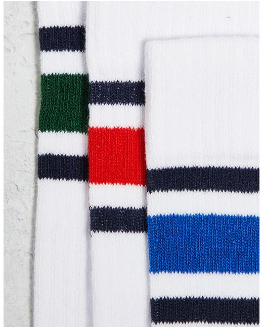 ASOS White 3 Pack Sock With Multi Colour Stripe for men