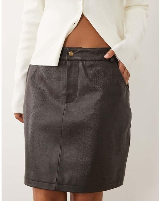 Barney's Originals Natural Crocodile Embossed Real Leather Skirt