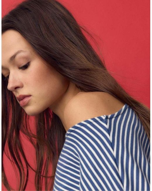 T-Shirt A Maniche Lunghe Con Scollo A Barchetta E Fusciacca A Righe di Stradivarius in Blue