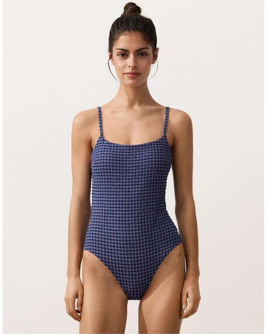 Oysho Blue Gingham Swimsuit