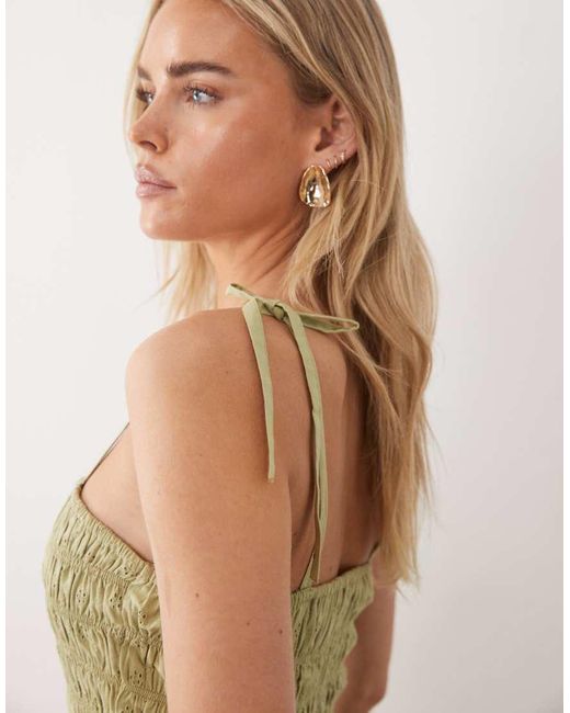 Miss Selfridge Green Strappy Broderie Maxi Dress