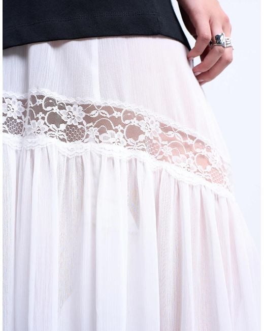 TOPSHOP White Sheer Maxi Dress With Lace Inserts