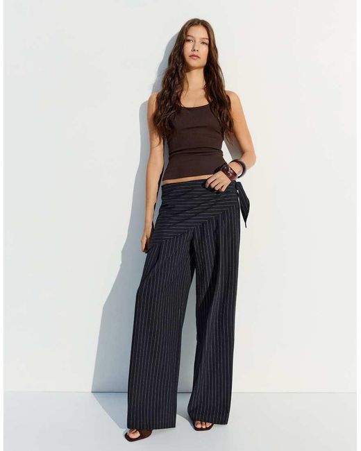 Bershka Blue Tailored Fit Scarf Trousers