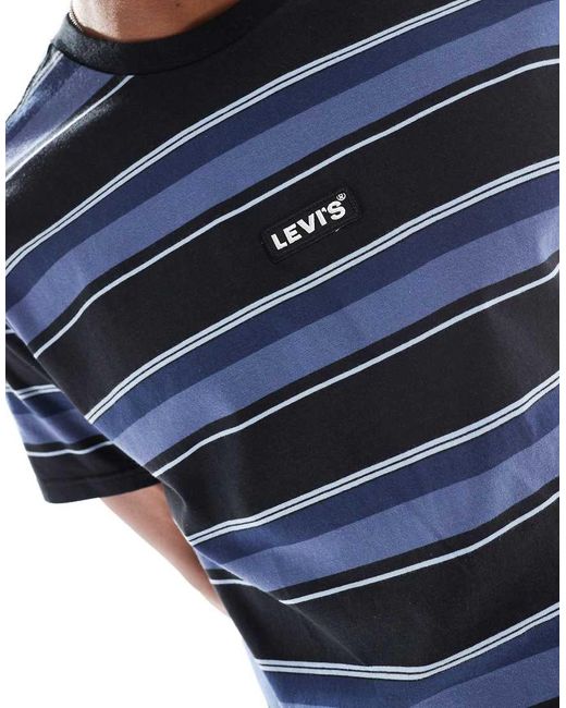 Levi's Blue Central Baby Tab Logo Stripe Relaxed Fit T-shirt for men