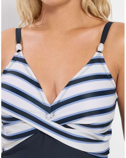 Yours Clothing Blue Stripe Plunge Swimsuit