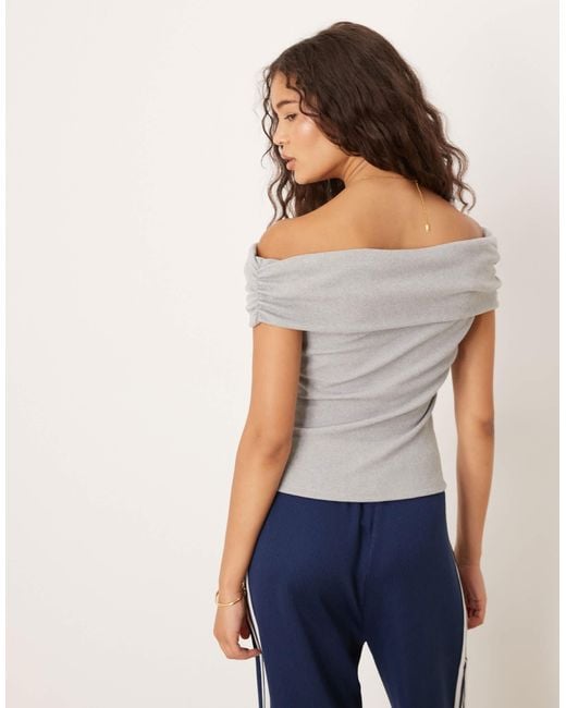 ASOS Gray Modal Off Shoulder Top With Hardware & Fold Over Detail