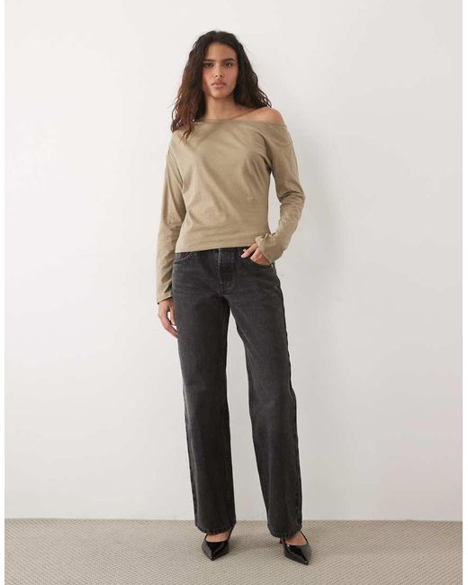 Motel Natural Blessen Off Shoulder Slouchy Long Sleeve Top