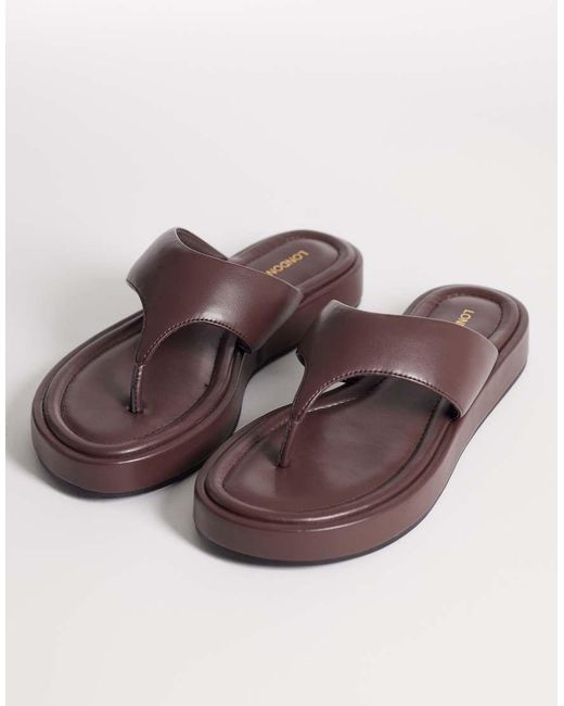 London Rebel Brown Mira Flatform Thong Sandals