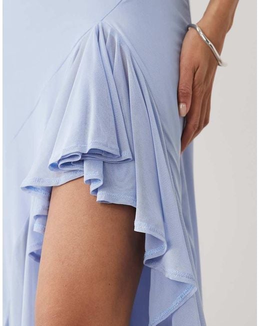 ASOS Blue Mesh High Low Maxi Dress With Ruched Bust