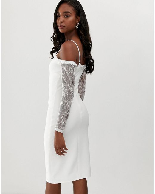 white square neck bodycon dress