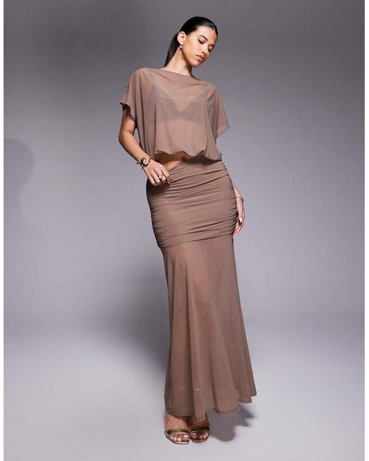 ASOS Co-Ord Sheer Mesh Ruched Waist Maxi Skirt in Grey | Lyst UK