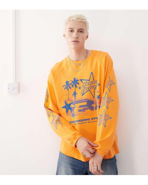 Collusion T-Shirt Met Skater Pasvorm En Lange Mouwen in het Orange voor heren