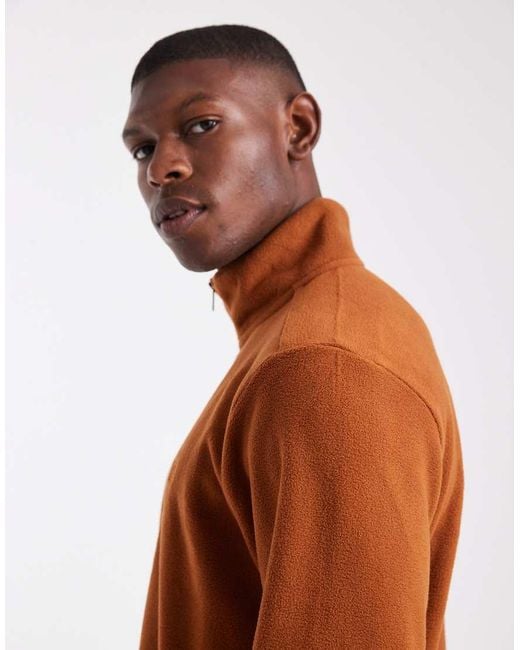 Threadbare Brown 1/4 Zip Fleece Jumper for men