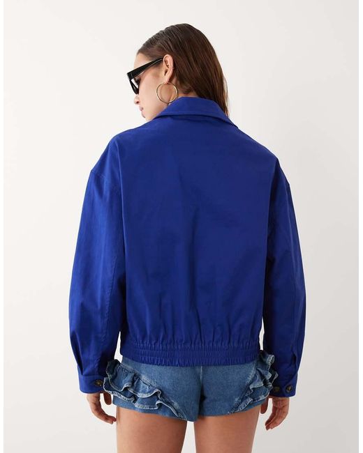 Mango Blue Starring Hailey Bieber Funnel Neck Zip Bomber Jacket