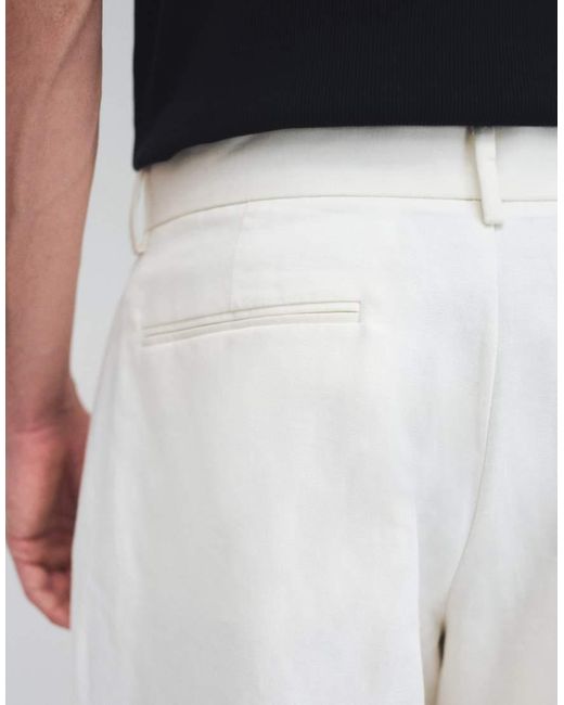 ASOS White Tailored Pleated Linen Rich Loose Leg Pants for men