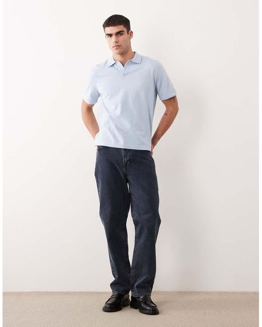 ASOS Blue Essential Relaxed Fine-knit Notch Polo for men
