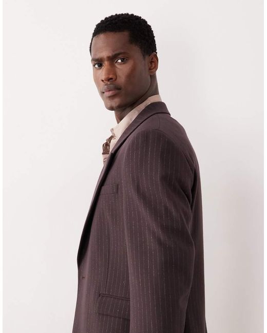 ASOS Brown Metallic Pinstriped Slim Suit Jacket for men