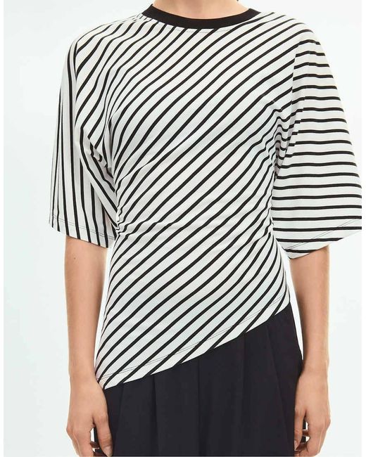Stradivarius White Striped Short Sleeve T-shirt