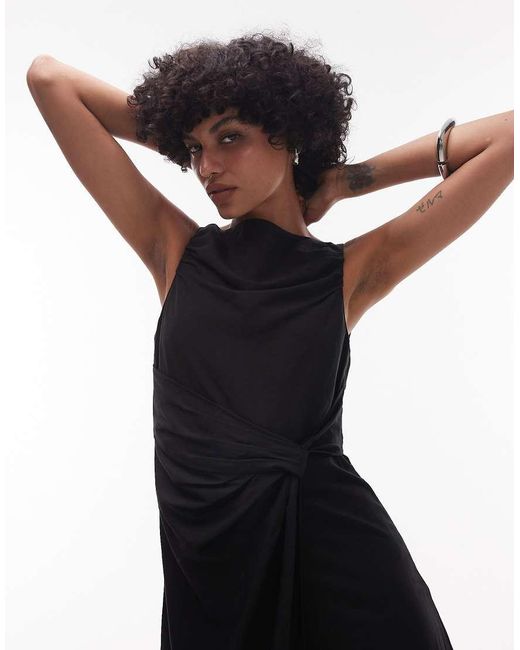 & Other Stories Black Drapey Midaxi Dress With Asymmetric Flutter Hem