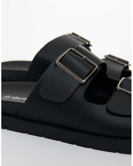 Threadbare Black Faux Leather Buckle Strap Sandals for men