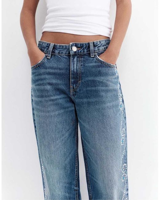 Pull&Bear Blue Straight-leg Jeans With Studs