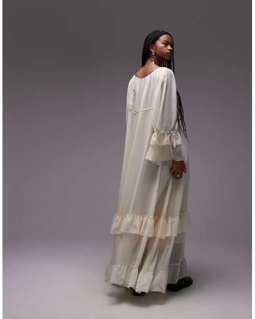 ASOS Gray Chiffon Soft Volume Tie Front Maxi Dress