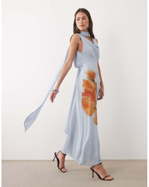 Never Fully Dressed White Sophie Chiffon Cowl Neck Scarf Detail Maxi Dress